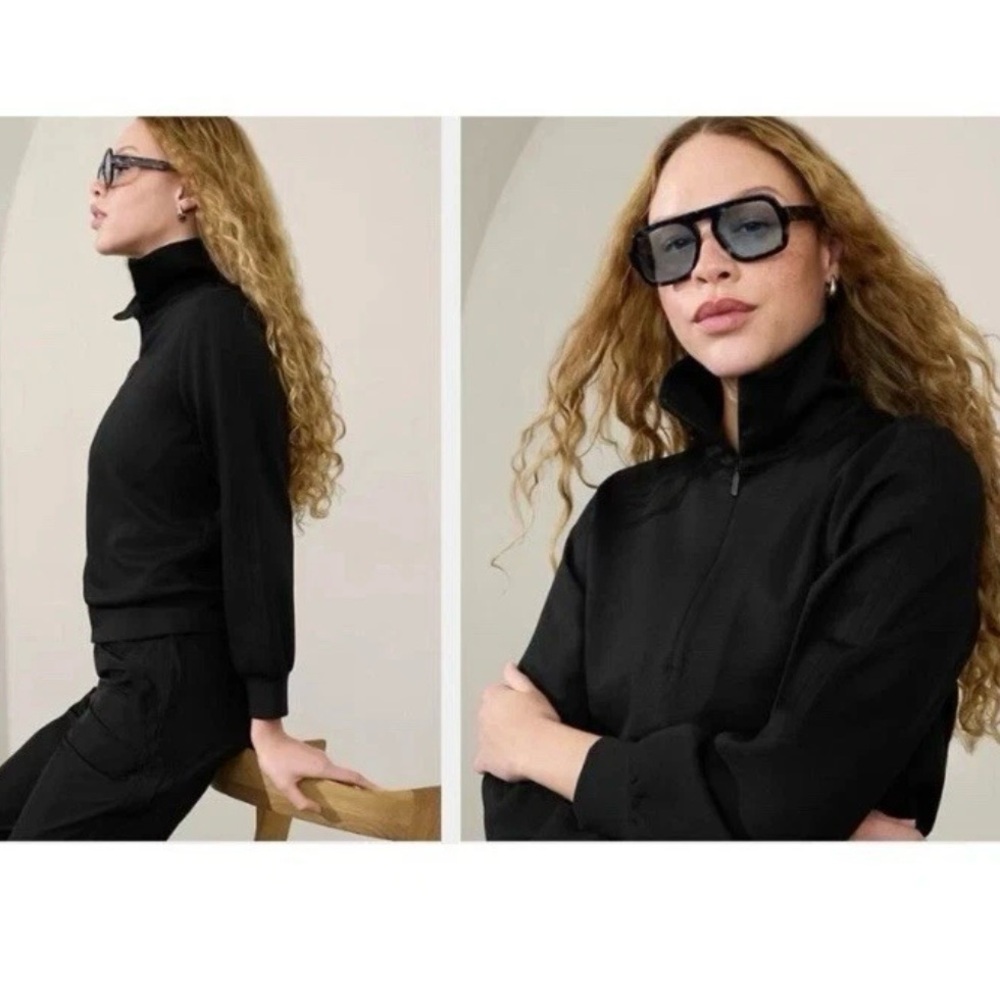 NWT & SOLD OUT! Athleta Allure Black 1/4 Zip Sweatshirt Top Size Medium